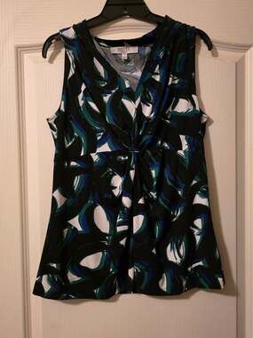 Kasper Separates Abstract Print Sleeveless Twist Front Top Size Large